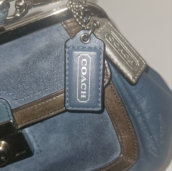 Coach Y2K Vintage Satchel Bag Blue Leather Suede Kiss Lock RARE Limited Edition - Picture 14 of 17